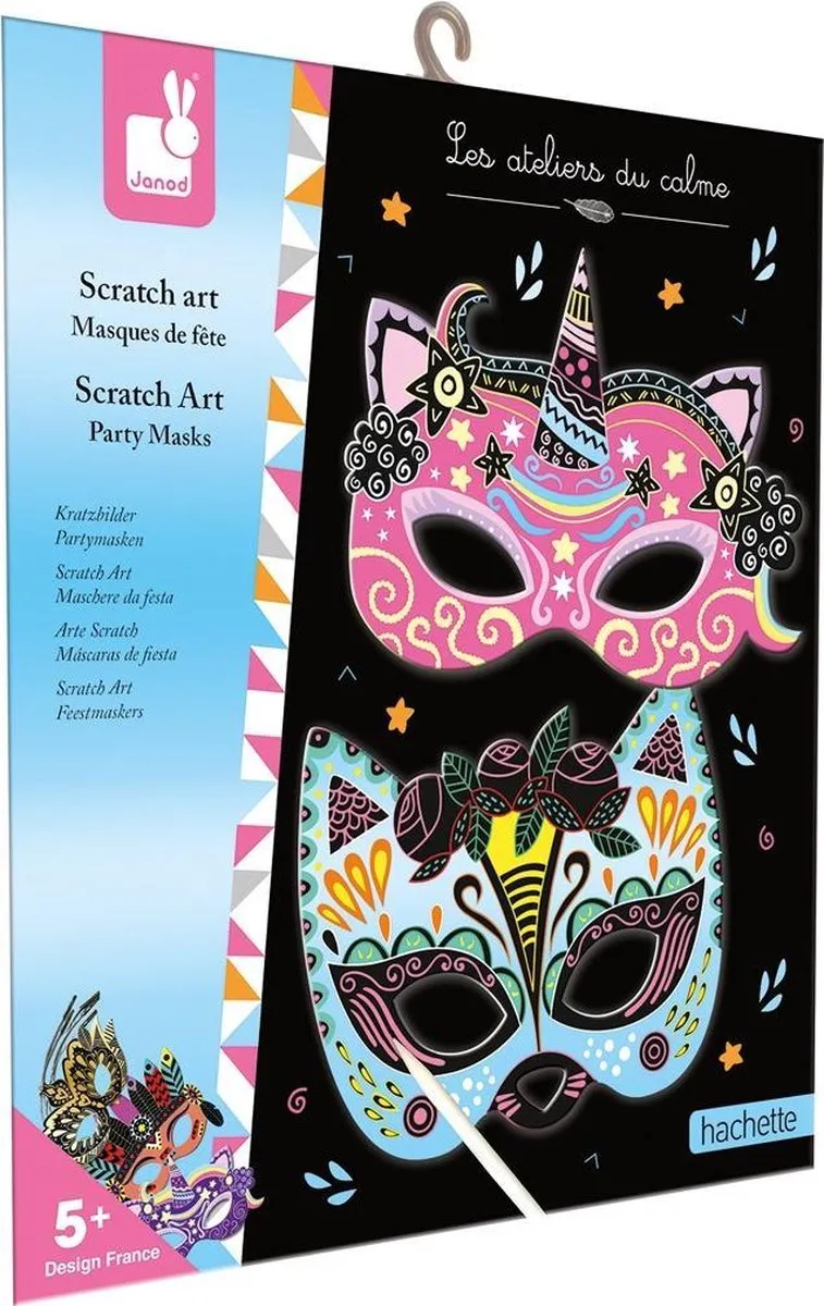 Janod Scratch Art Feestmaskers Knutselset - 5 Stuks - Blauw
