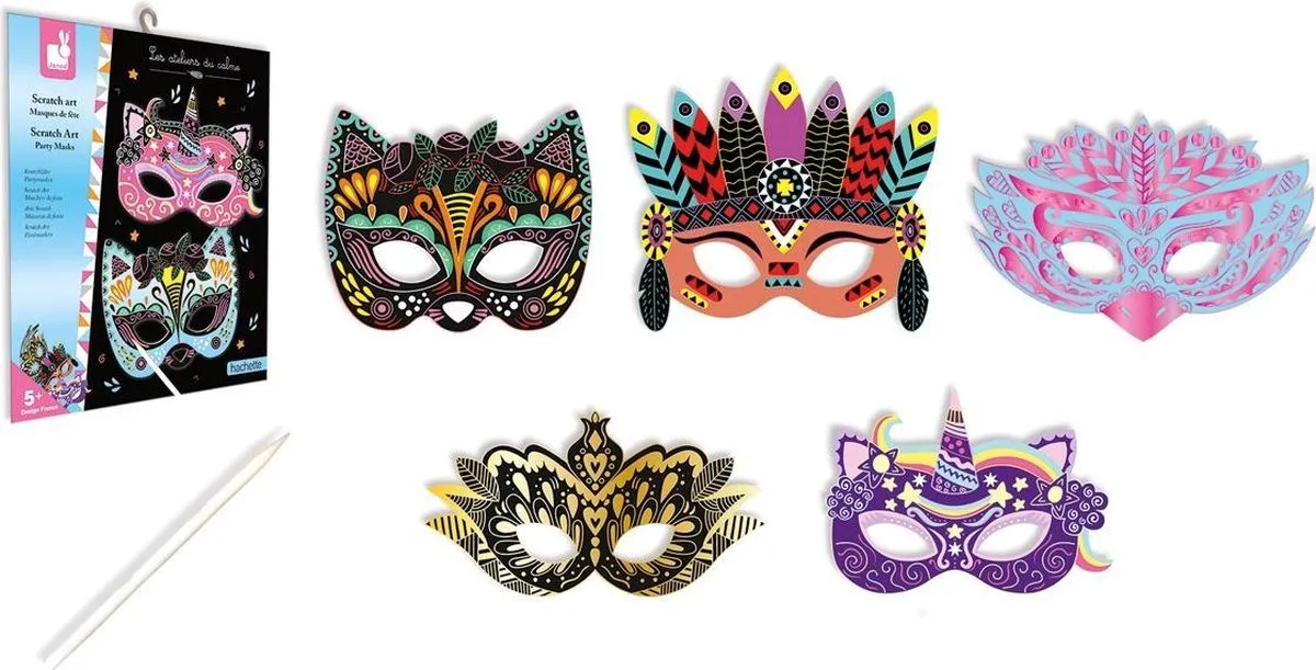Janod Scratch Art Feestmaskers Knutselset - 5 Stuks - Blauw