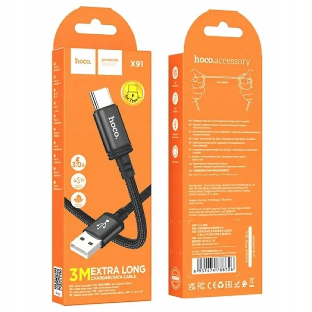Hoco X91 USB-C Kabel 3m - Zwart