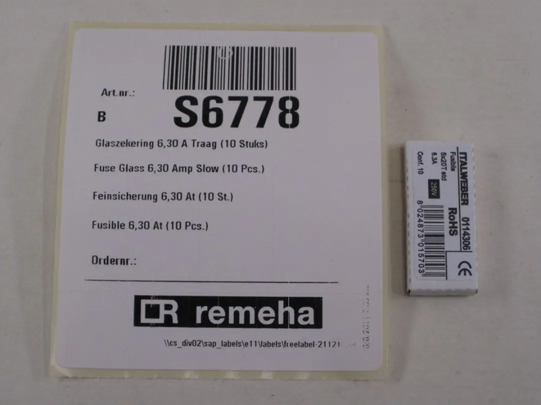 Remeha Fijne zekering 6,30 A At (10 stuks), S6778