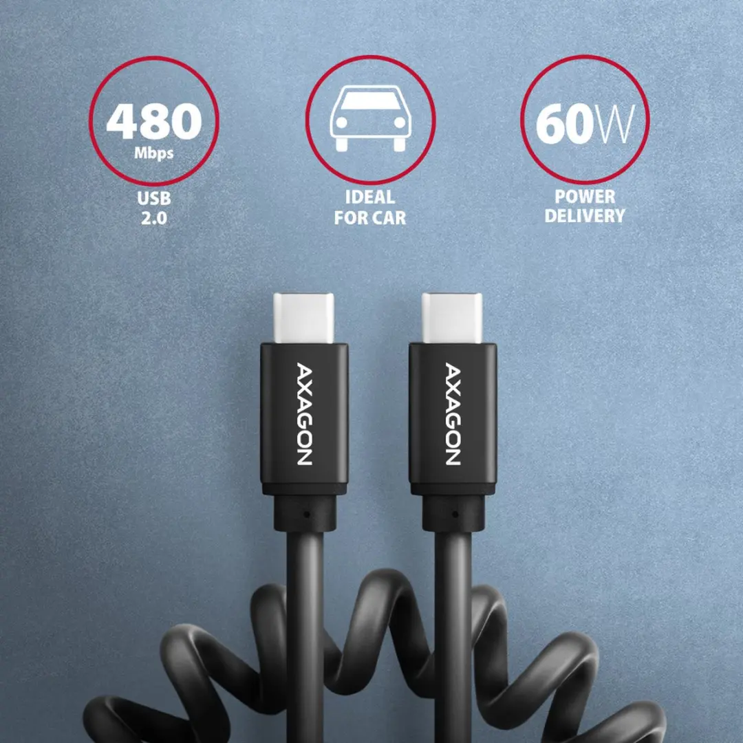 Axagon BUCM-CM10TB USB-C Kabel 0,6m - 2.4A - Zwart - afbeelding 6 van 6
