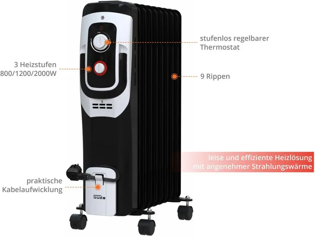Güde OR 2000 Elektrische Olieradiator 2000W - Staand - Zwart - afbeelding 4 van 4