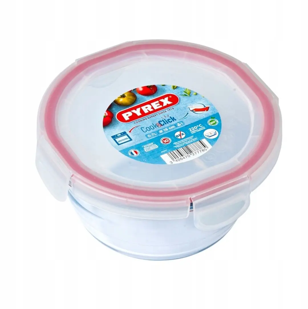 COOK&CLICK Pyrex 0,7 L Hittebestendige, luchtdichte glazen bewaardoos met afdich