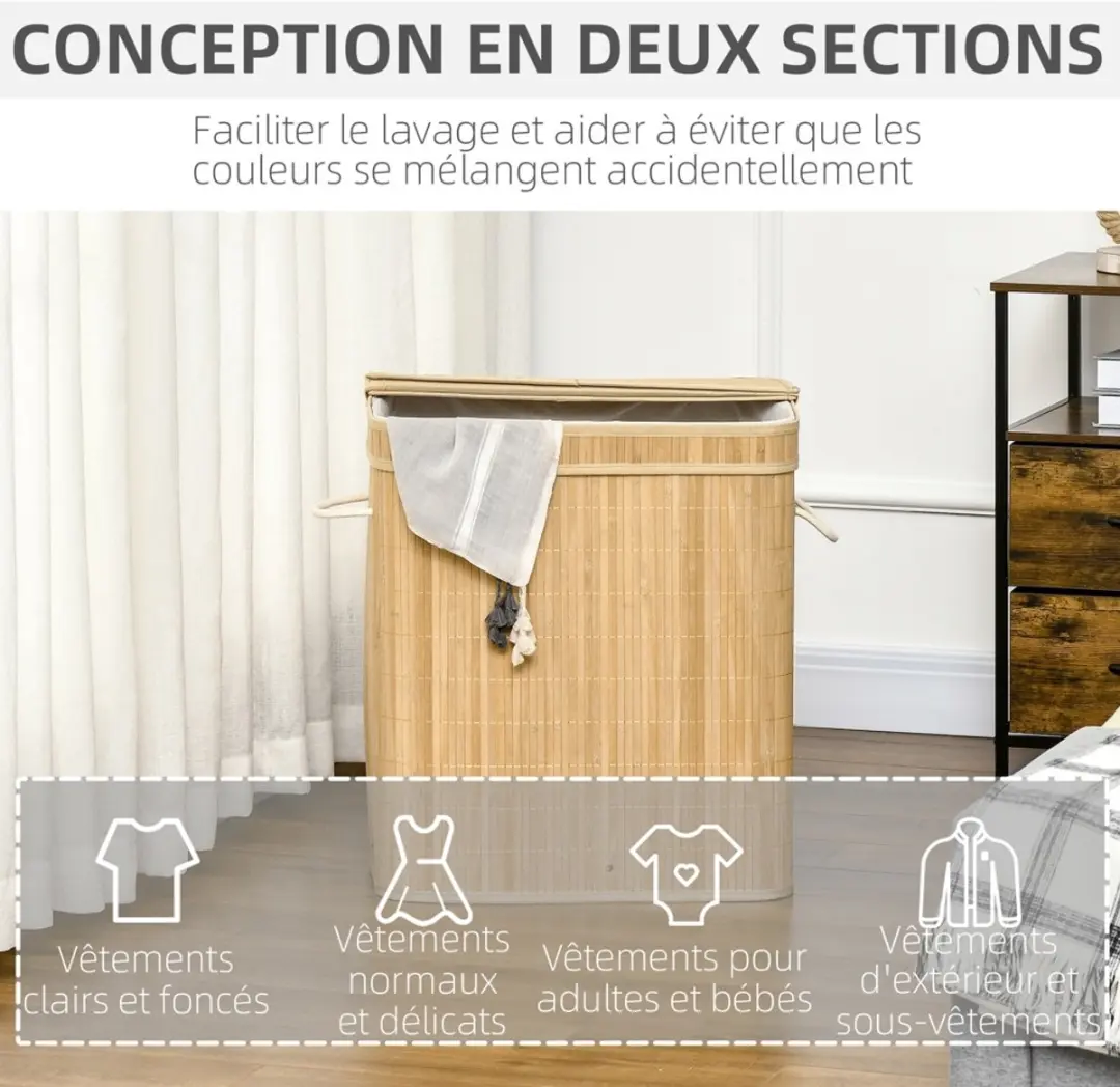 Homcom Wasmand Bamboe 54x35x60cm