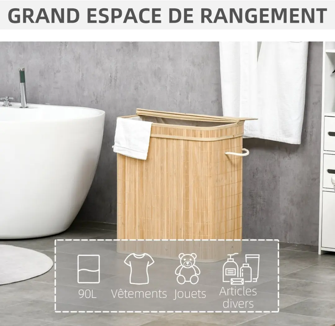 Homcom Wasmand Bamboe 54x35x60cm