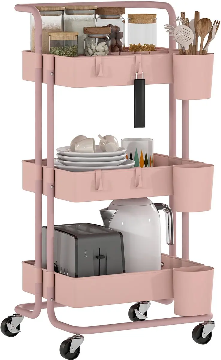HOMCOM-Gebruikswagen-ABS-42x38x86,5cm-Roze