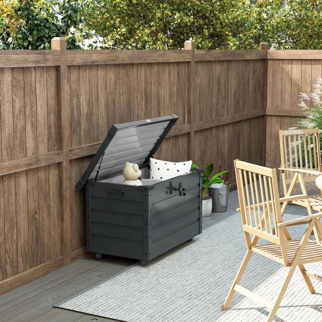 Outsunny Donkergrijs Staal Opslagbox 295L - 100x62x65cm - afbeelding 3 van 6
