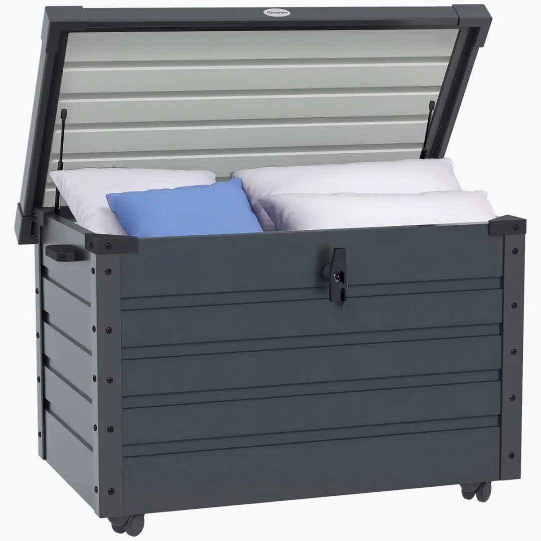 Outsunny-Aufbewahrungstruhe-Verzinkter Stahl-100L x 62B x 65H cm-Dunkelgrau