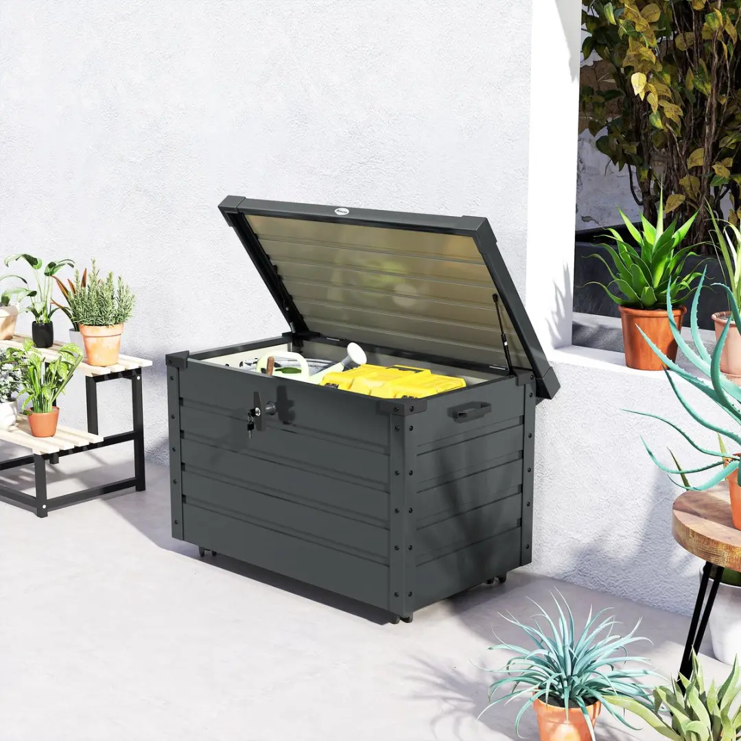Outsunny Donkergrijs Staal Opslagbox 295L - 100x62x65cm - afbeelding 2 van 6
