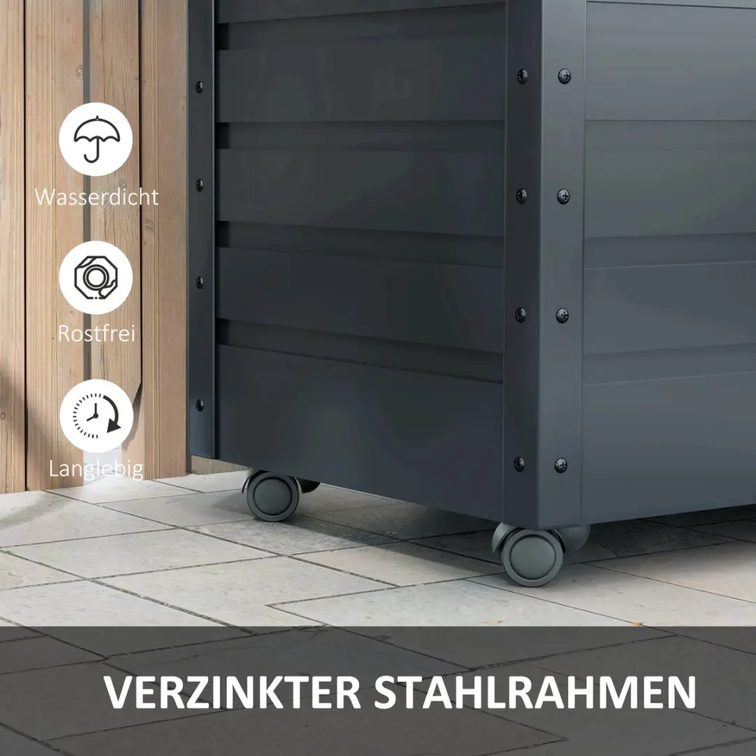 Outsunny Donkergrijs Staal Opslagbox 295L - 100x62x65cm - afbeelding 4 van 6