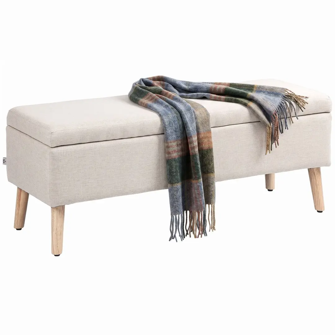 HOMCOM-Sitzbank-Polyester, Kautschukholz-110L x 39B x 45H cm-Beige