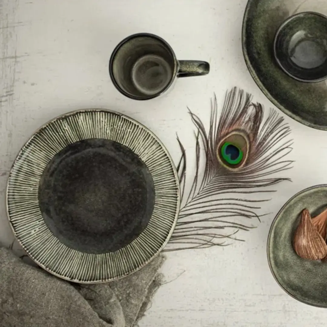 Dutch Rose Organic Serviesset 12-delig - Handgemaakt Stoneware - Groen - afbeelding 6 van 6