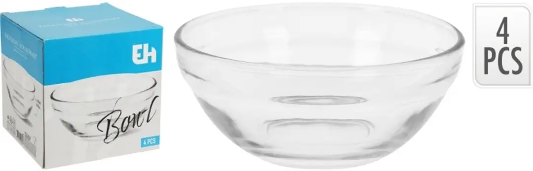 Set van 4 serveerschalen, diameter 14 cm, glas
