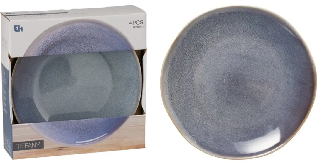 Set van 4 ondiepe borden, diameter 28 cm, blauw