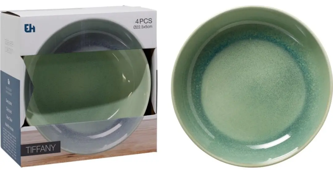 Diepe borden, set van 4 stuks, diameter 23 cm, groen
