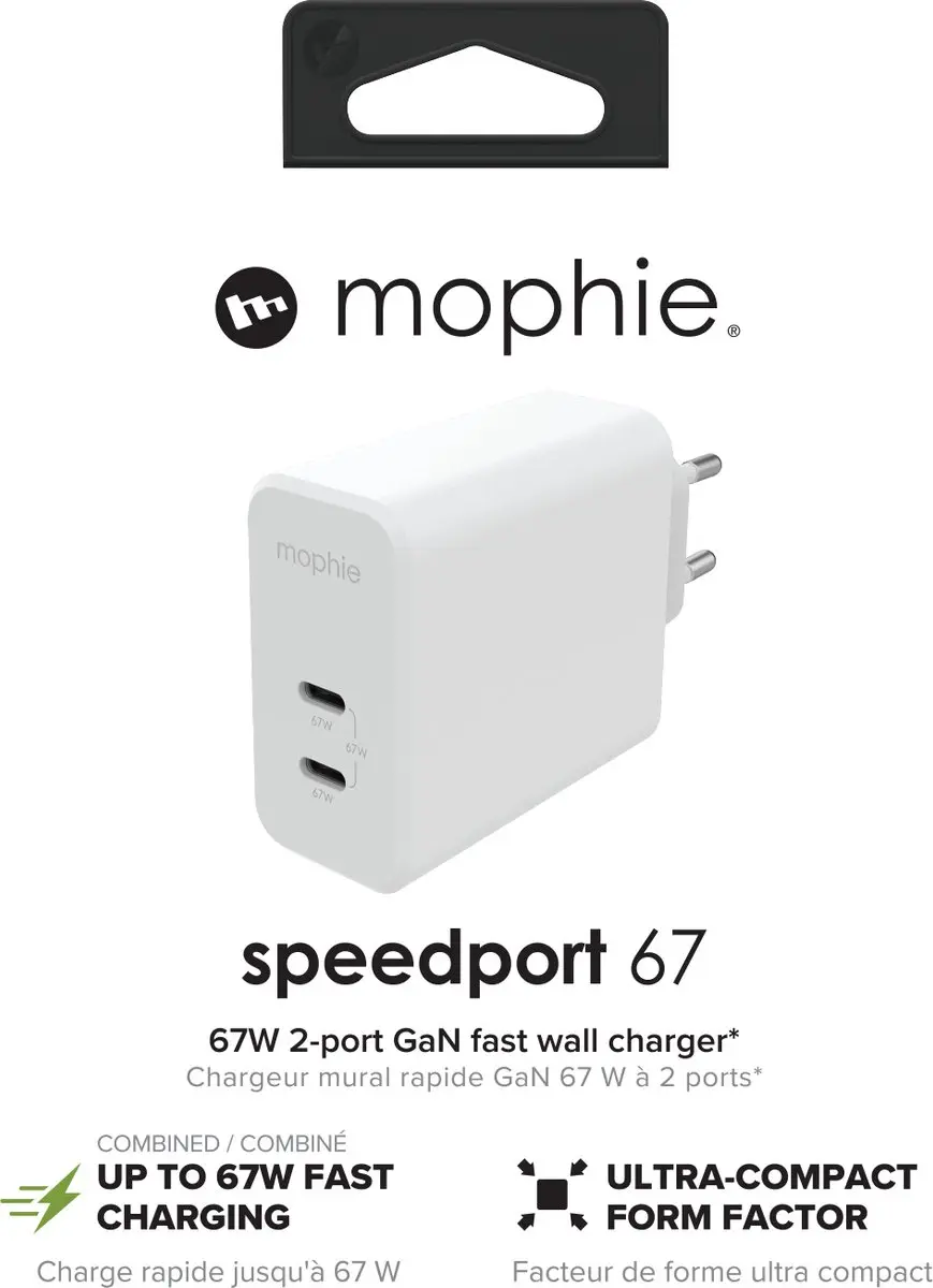 mophie Speedport 67W Snellader - 2x USB-C - Wit - afbeelding 3 van 6