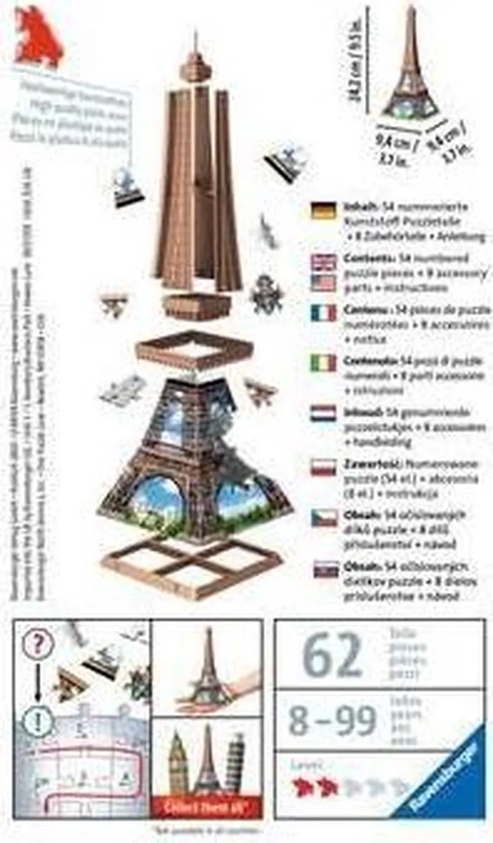 Ravensburger 3D Puzzle Mini Eiffelturm 54 Stuks - Meerkleurig