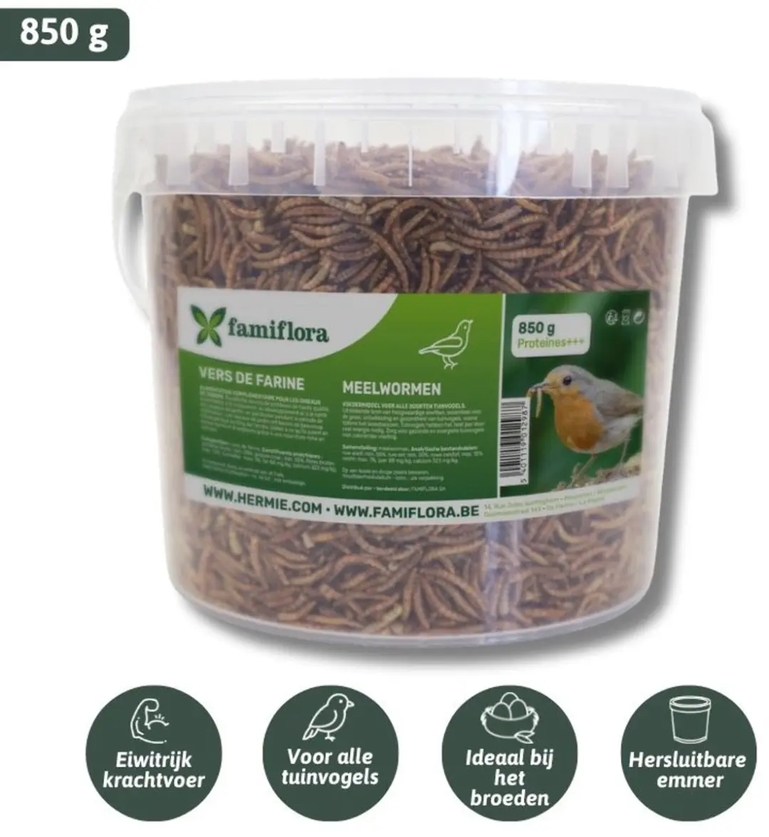 Famiflora gedroogde meelwormen 850 g = ± 5L in hersluitbare emmer