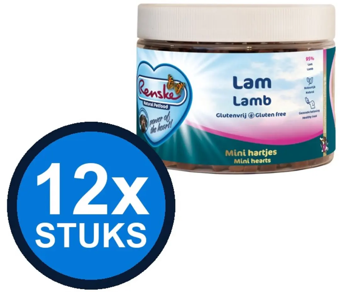 12x Renske gezonde beloning kat mini hartjes lam 100gr