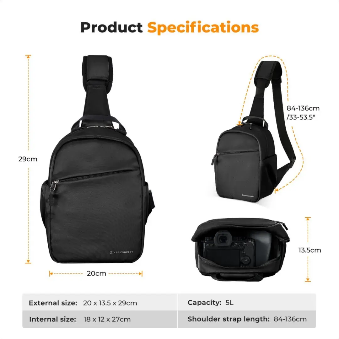 K&F Concept Urban Wander 08 KF13.171 Camera Sling Bag 5L - Zwart