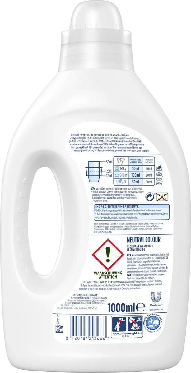 Neutral Kleur Wasmiddel 1L - 20 Wasbeurten