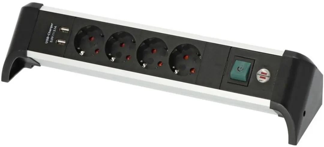 Brennenstuhl Alu-Office-Line USB Stekkerdoos 4x - 1,8m - Zwart/Zilver