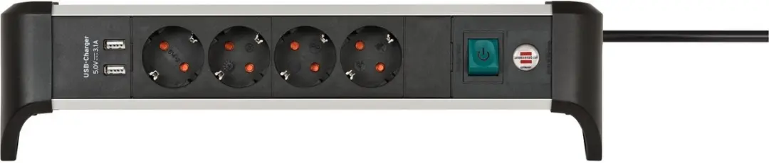 Alu-Office-Line stekkerdoos met USB-laadfunctie 4-voudig 1,8 m H05VV-F 3G1.5