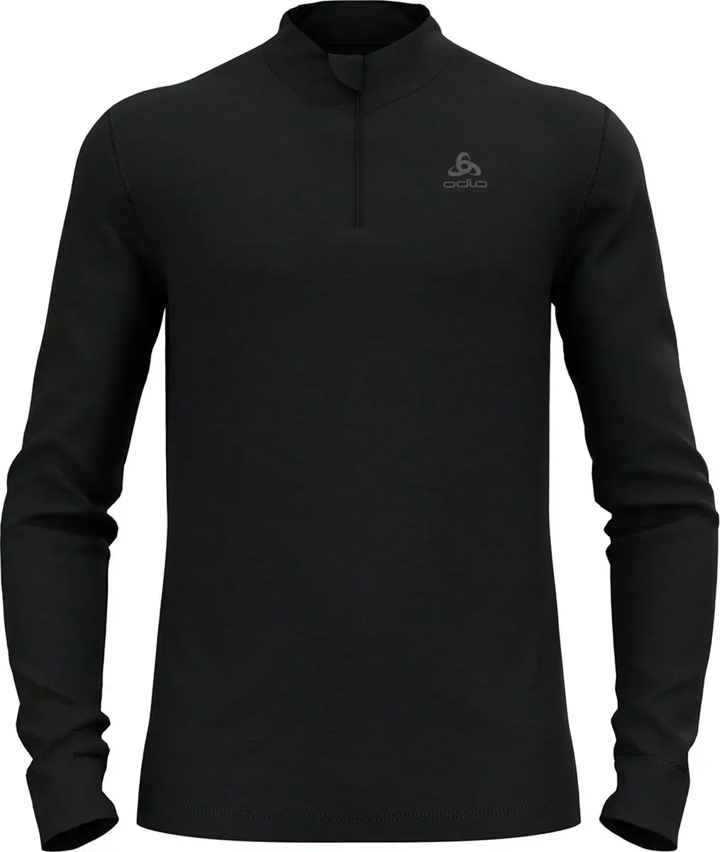 Odlo Baselayer Top Lange Mouwen Halve Rits Merino 2 ZWART