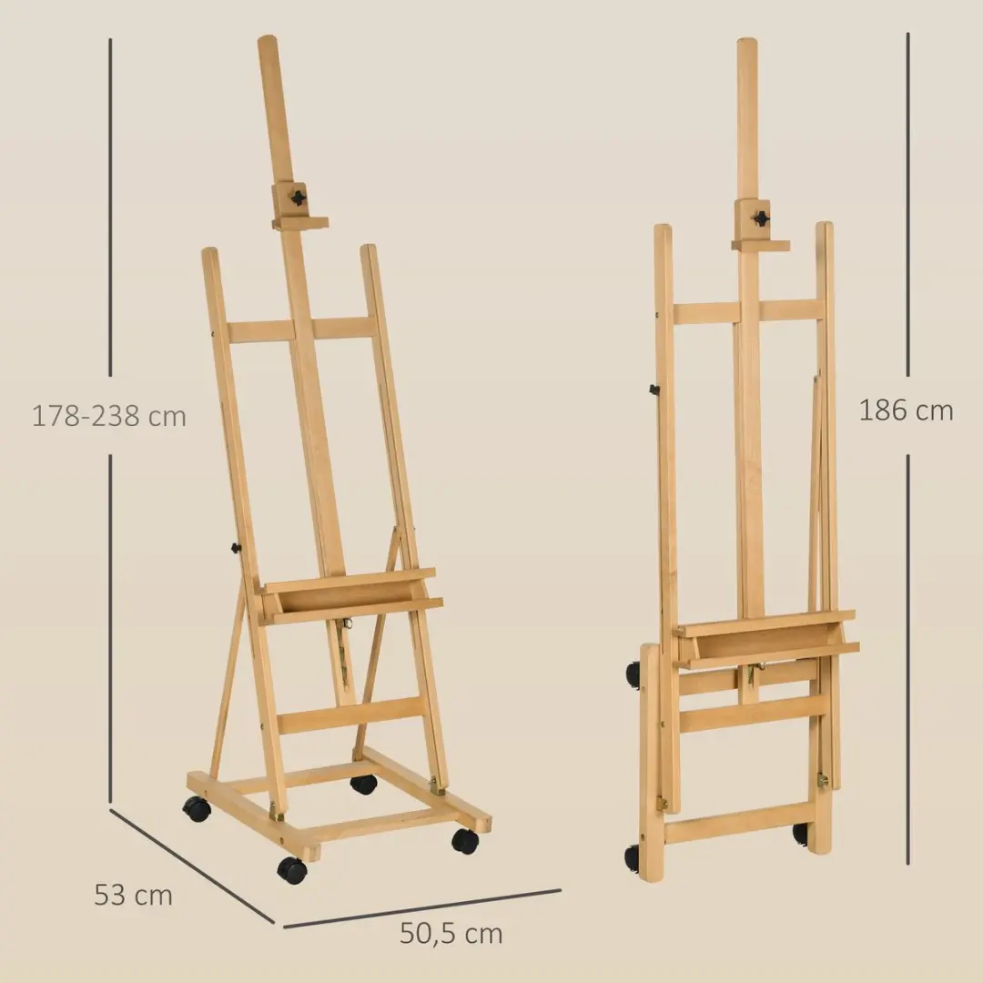 Vinsetto Schildersezel Beukenhout - met opbergplank en wielen - afbeelding 6 van 6