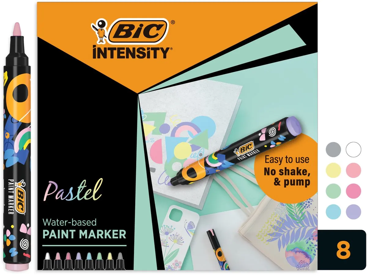 BIC Intensity Paint Markers - Pastel Verfstiften - Stiften voor Kinderen en Volwassenen - Diverse Pastel Kleuren - Watervaste Marker met Medium Pun - 8 stiften