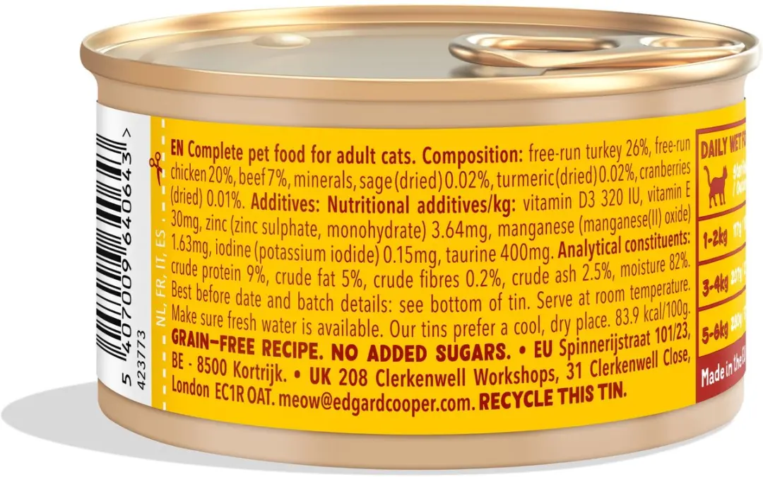 Edgard & Cooper Natvoer Kat Gesteriliseerd 18x85g Kalkoen & Kip