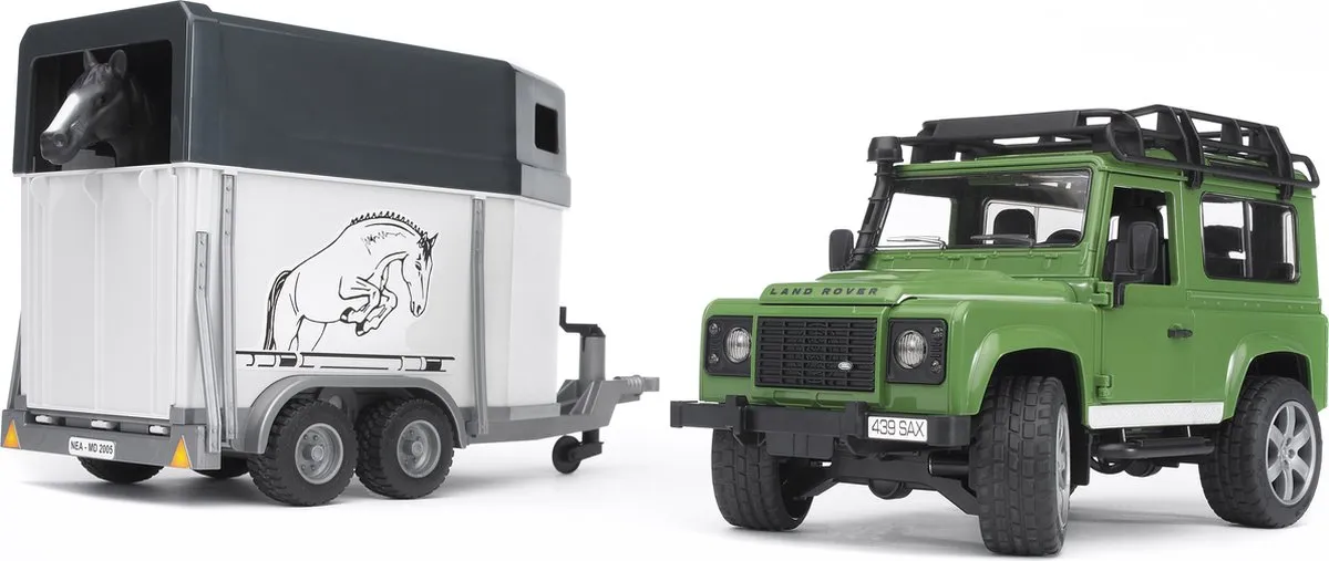 Bruder 2592 Land Rover met Paardentrailer - Groen