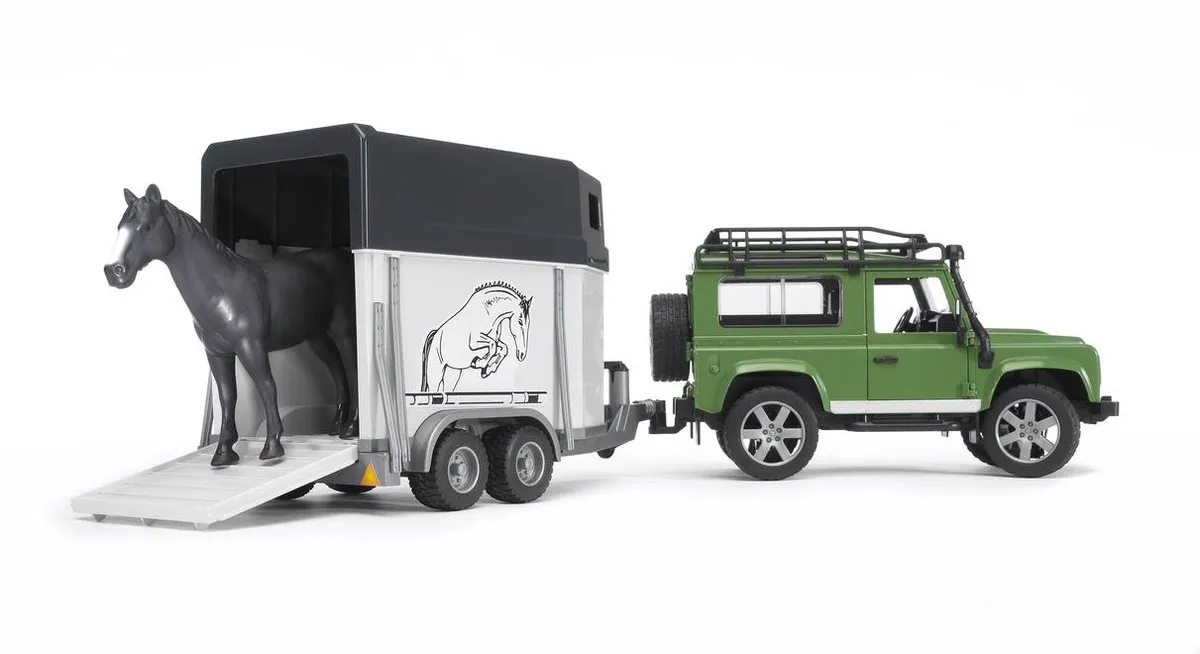 Bruder 2592 Land Rover met Paardentrailer - Groen