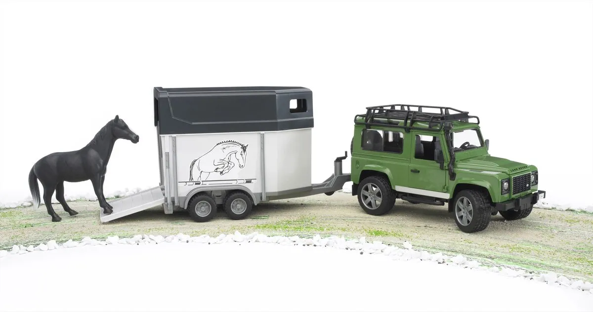 Bruder 2592 Land Rover met Paardentrailer - Groen