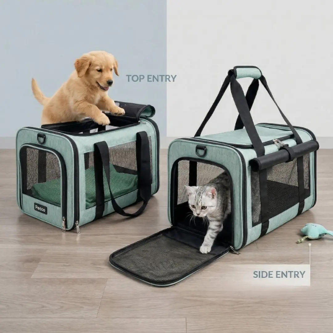 Pecco Draagtas Hond/Kat - Opvouwbaar - Tot 9 kg - 48x30x30cm - Groen