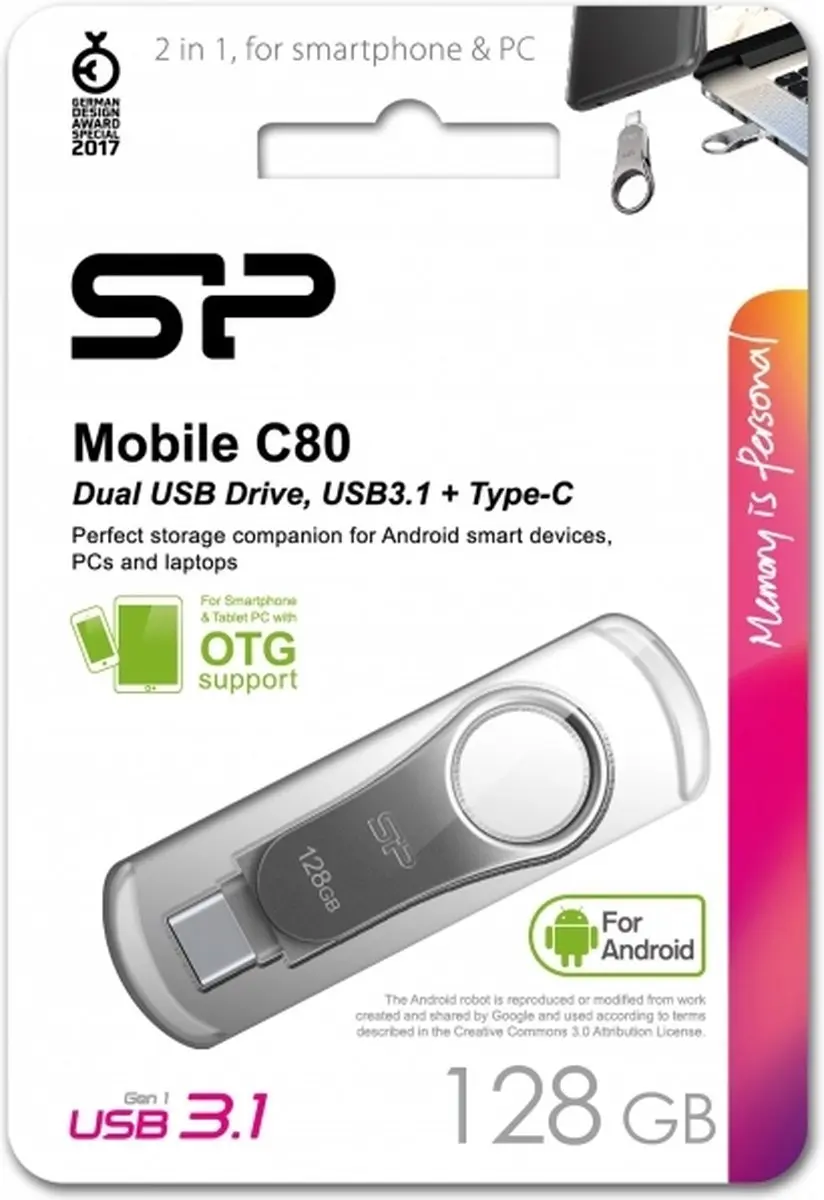 Silicon Power C80 USB-Stick 128GB - Grijs - afbeelding 4 van 5