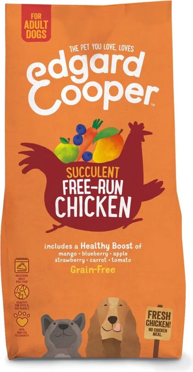 Edgard & Cooper hond adult brok kip 12kg met extra rocco sticks