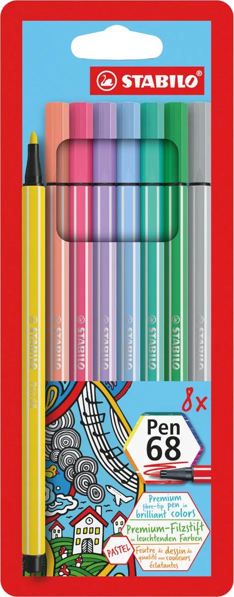 STABILO Pen 68 Premium Viltstiften - 8 Pastelkleuren