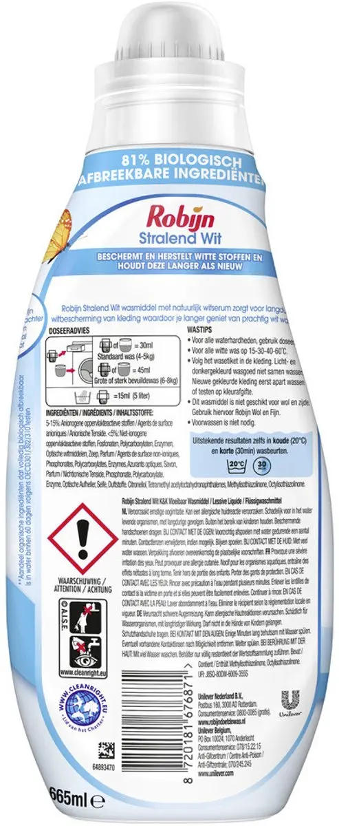 Robijn Klein & Krachtig Wasmiddel Stralend Wit 665ml