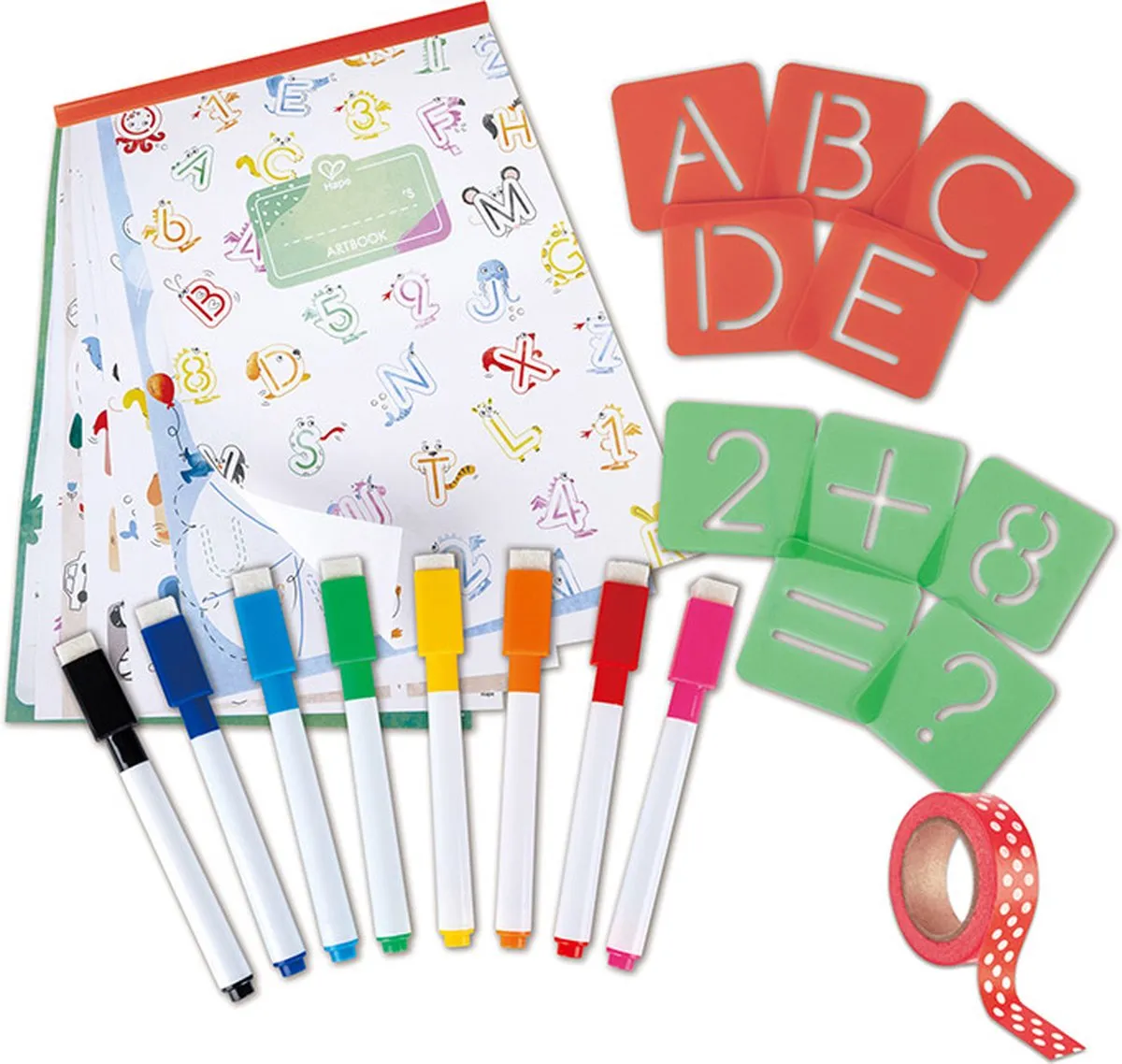 Hape ABC en Cijfers Stencils - Veelkleurig - 44 Stuks - afbeelding 6 van 6