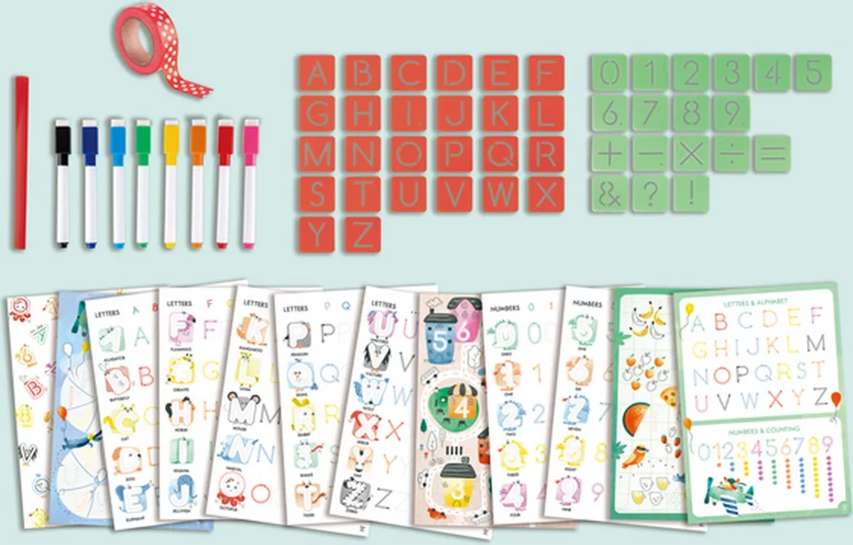 Hape ABC en Cijfers Stencils - Veelkleurig - 44 Stuks