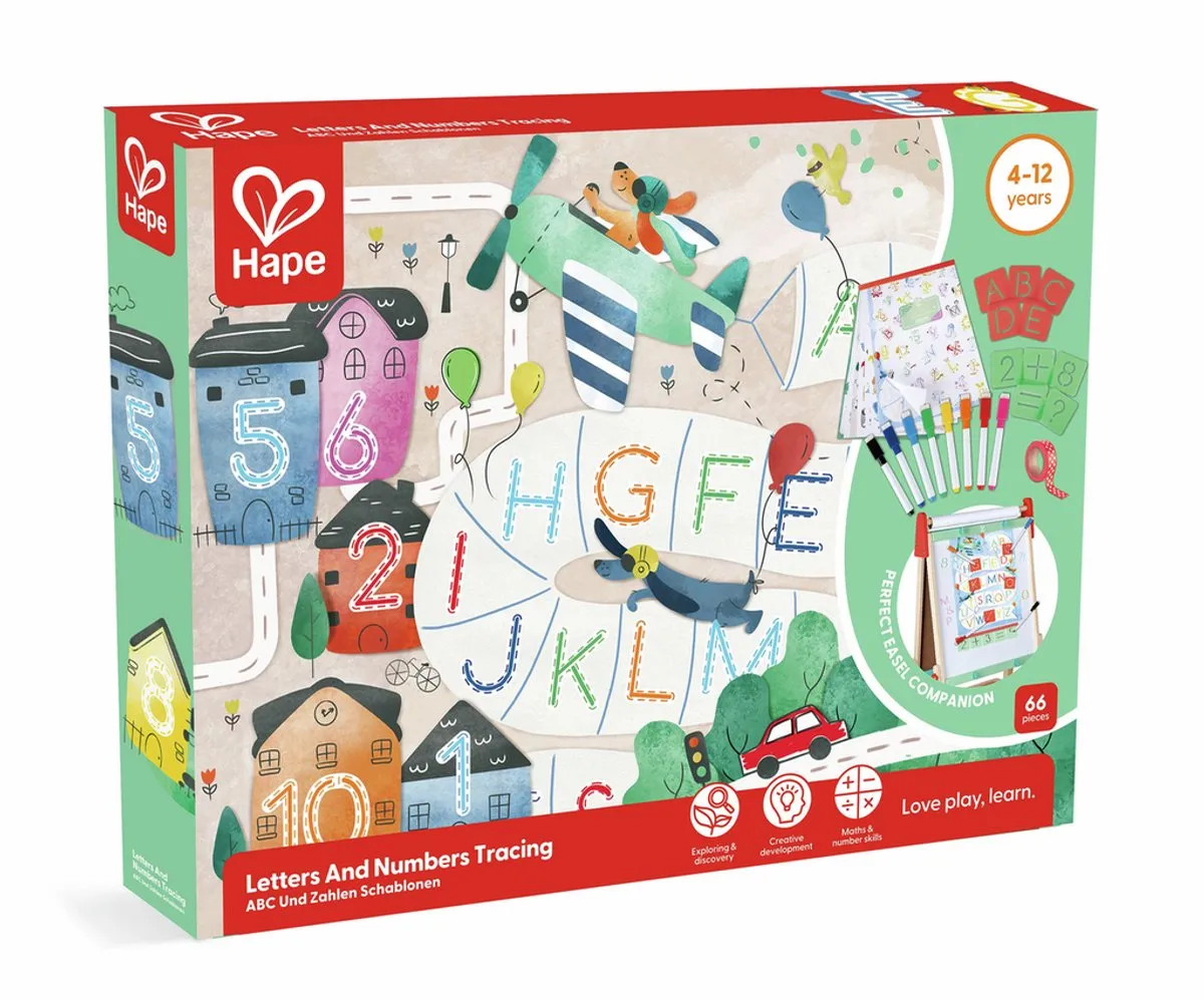 Hape ABC en Cijfers Stencils - Veelkleurig - 44 Stuks