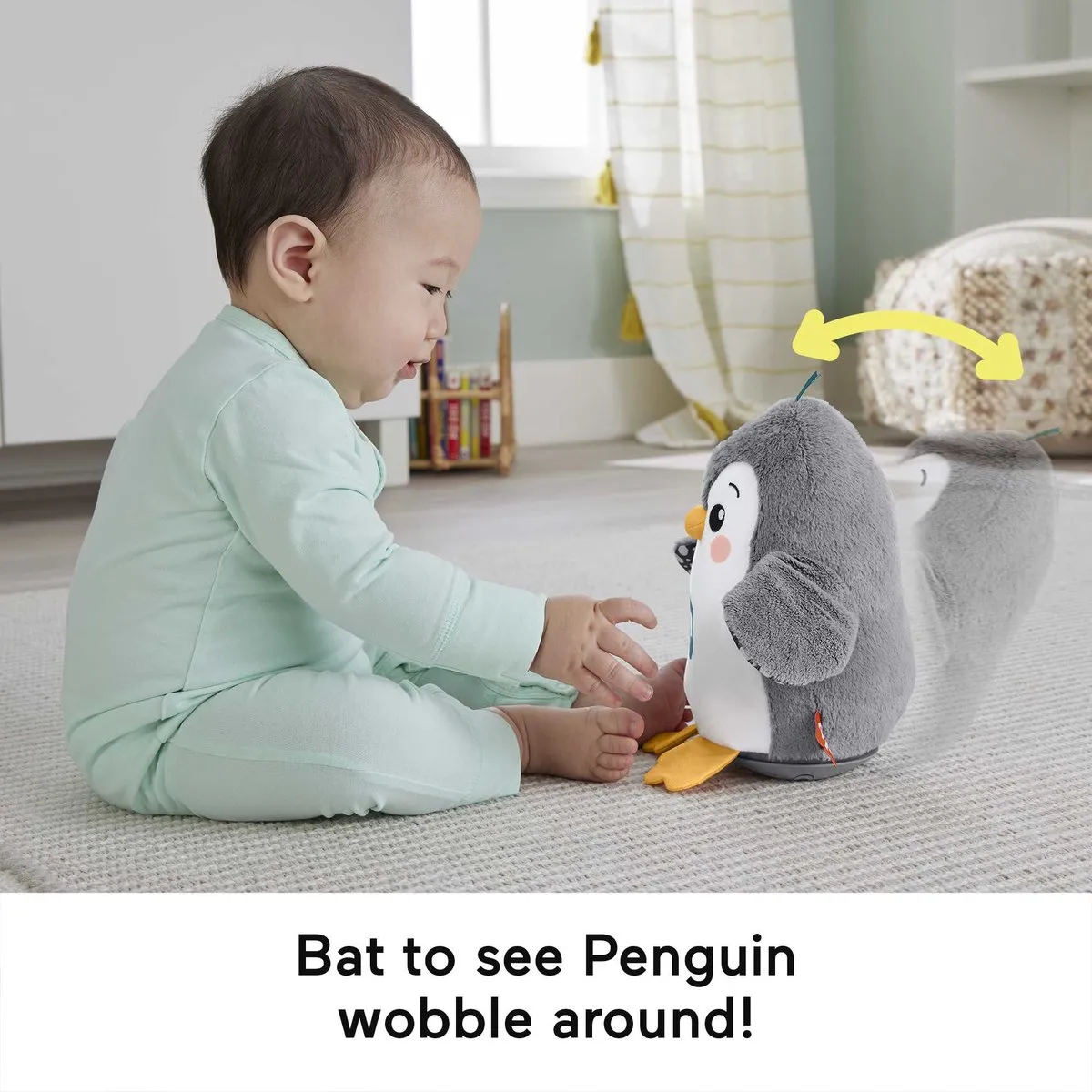 Fisher-Price Flap & Wobble Penguin - 20 cm hoog - Interactieve knuffel
