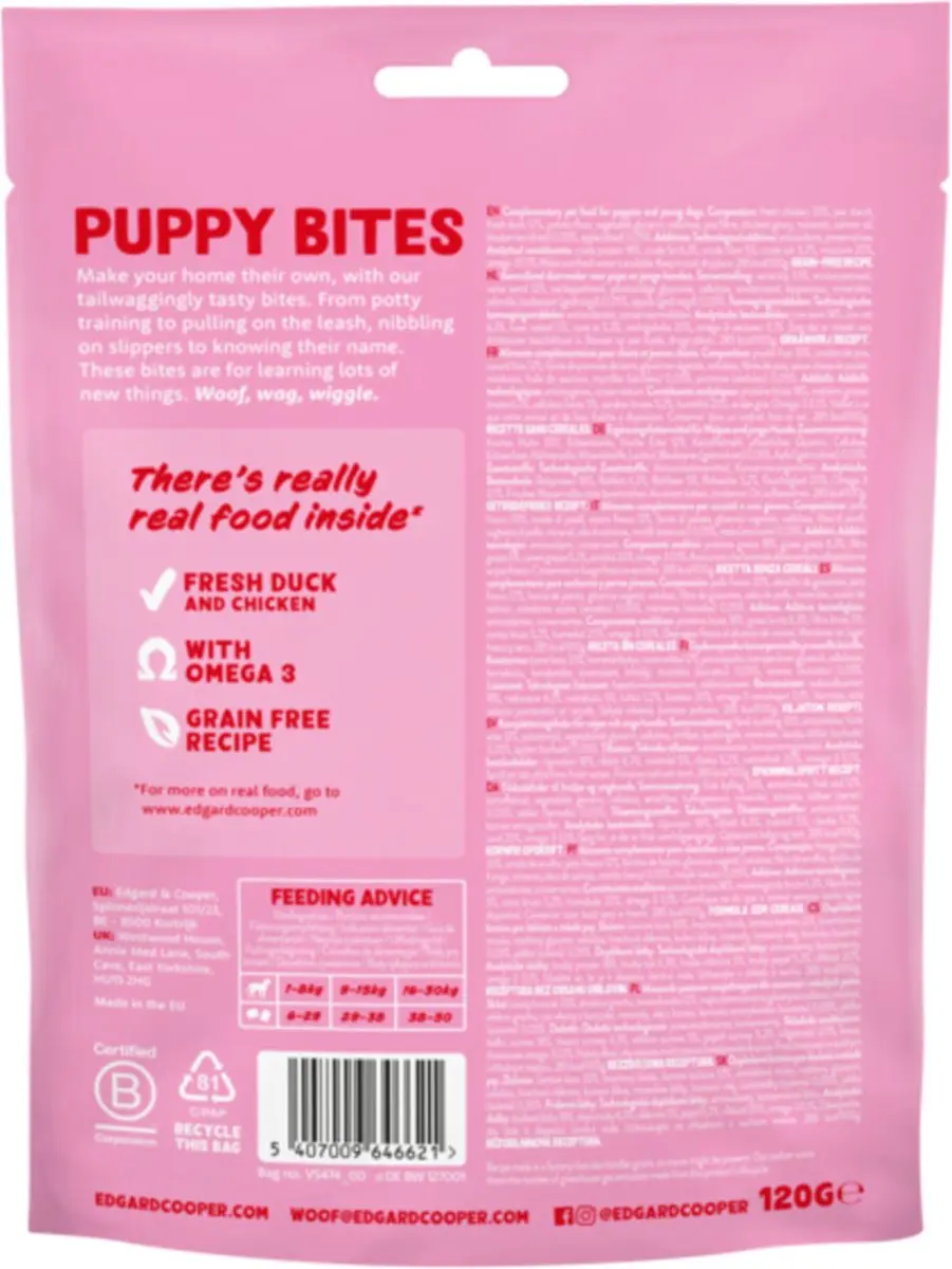 Edgard & Cooper Puppy Bite S Eend & Kip 120g - 10 Stuks