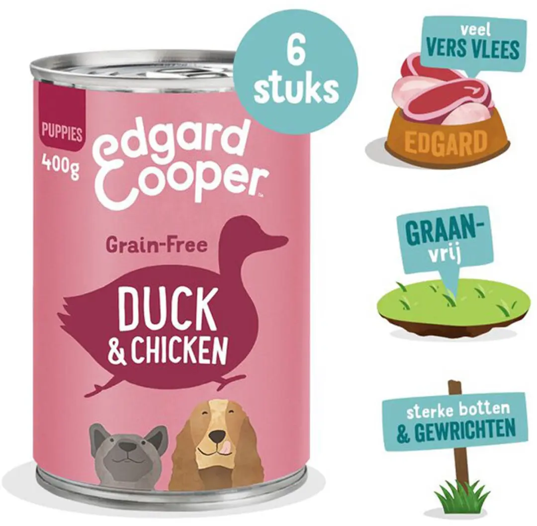 Edgard & Cooper Puppy Natvoer Eend-Kip 400g - 6 Stuks - afbeelding 6 van 6