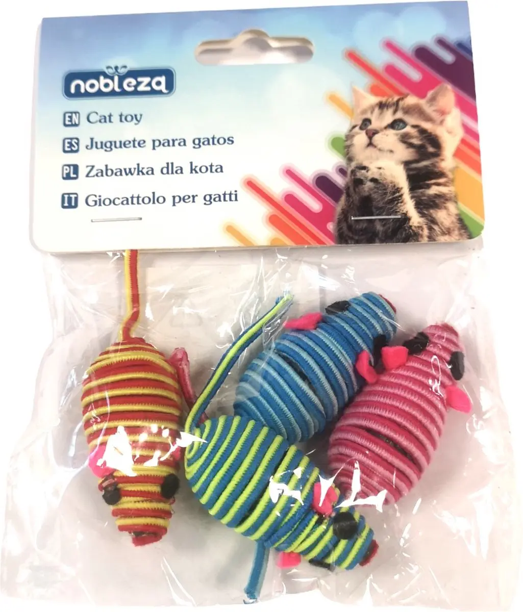 Nobleza Kattenspeelgoed Muisjes - 4 Stuks - Rood/Roze/Geel/Blauw/Zwart