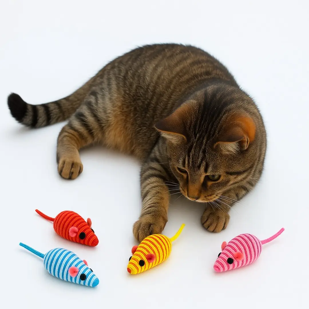 Nobleza Kattenspeelgoed Muisjes - 4 Stuks - Rood/Roze/Geel/Blauw/Zwart