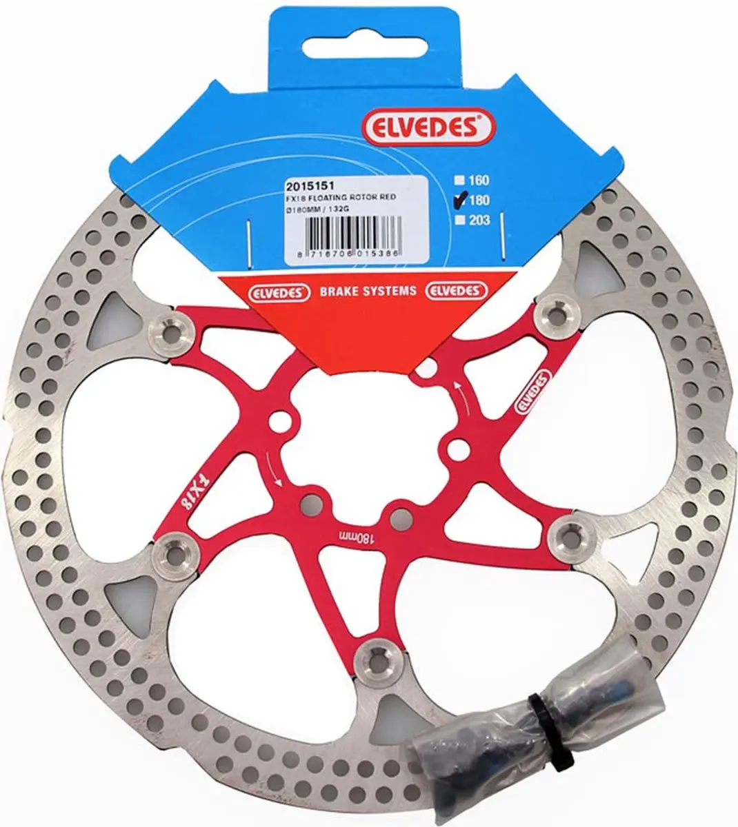 Elvedes FX18 Zwevende Remschijf 180mm - Zilver/Rood - afbeelding 5 van 5