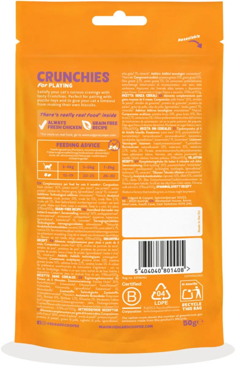 Edgard & Cooper Crunchies Kattensnack Kip 50g