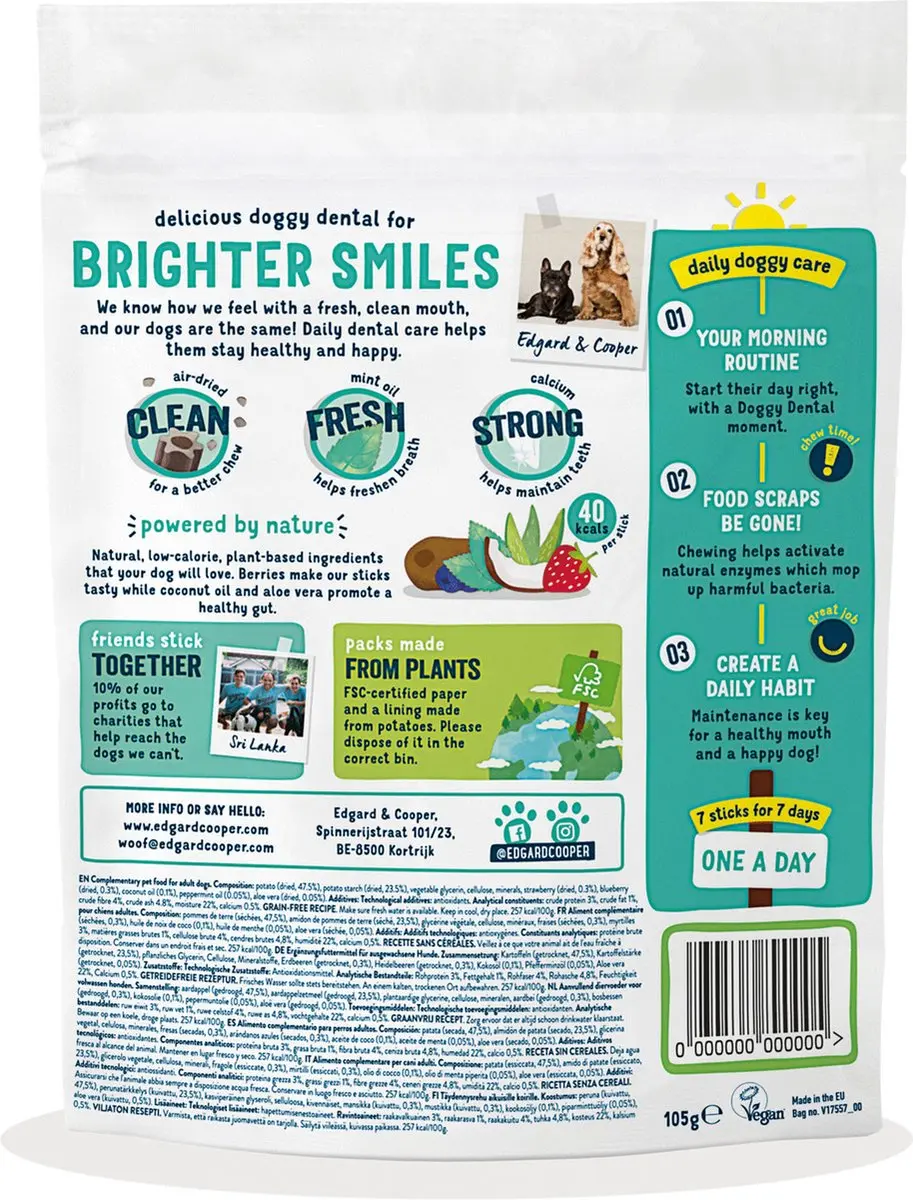 Edgard & Cooper Doggy Dental Aardbei&Munt Hondensnacks S